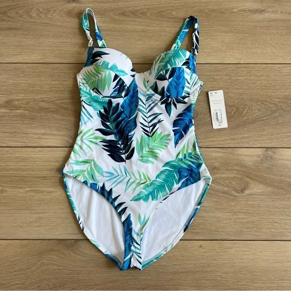 NWT Peyton and Parker One Piece Swimsuit White Blue Tropical Floral Size Small